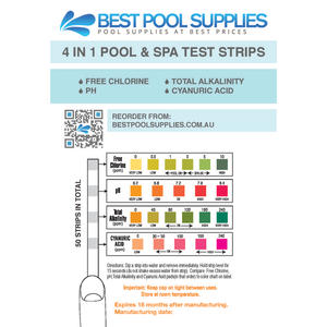 4 in 1 Swimming Pool & Spa Water Test Strips - 50 Strips