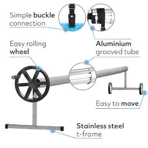 PoolCraft T Frame Pool Cover Roller - Wheel – Straps and Buckles - 4.9m To 6.45m Long Tube