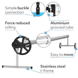 PoolCraft T Frame Pool Cover Roller – Wheel w. Force Reducing Device – Straps and Buckles - 4.9m to 6.45m Long Tube 