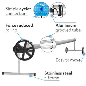 PoolCraft T Frame Pool Cover Roller - Wheel w. Force Reducing Device – Strings and Eyelets - 4.9m to 6.45m Long Tube