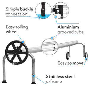 PoolCraft U Frame Pool Cover Roller - Wheel – Straps and Buckles - 4.9m to 6.45m Long Tube