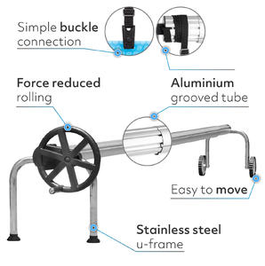 PoolCraft U Frame Pool Cover Roller – Wheel w. Force Reducing Device – Straps and Buckles - 4.9m to 6.45m Long Tube